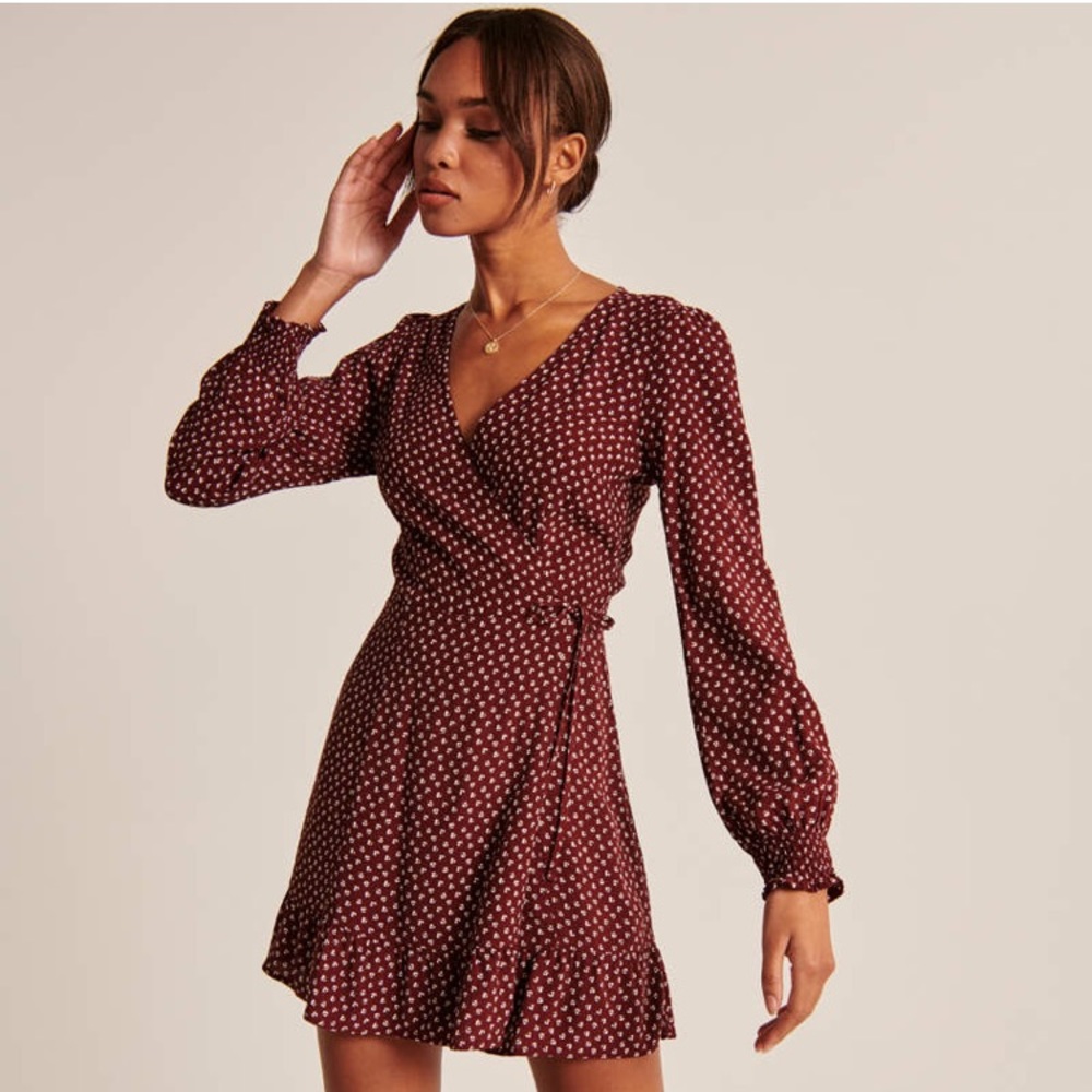 NWT Abercrombie Smocked Cuff Burgundy Wrap Dress